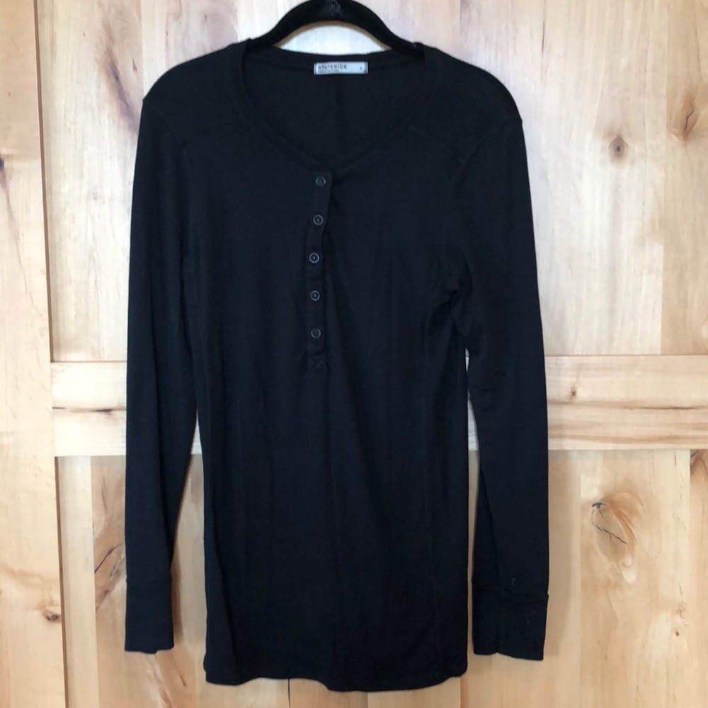 Stateside Black Button Front Long Sleeve Tee